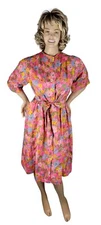 Vintage 1960's Millay Creations Bold Mod Maxi Floral House Coat Robe Dress Sz 18