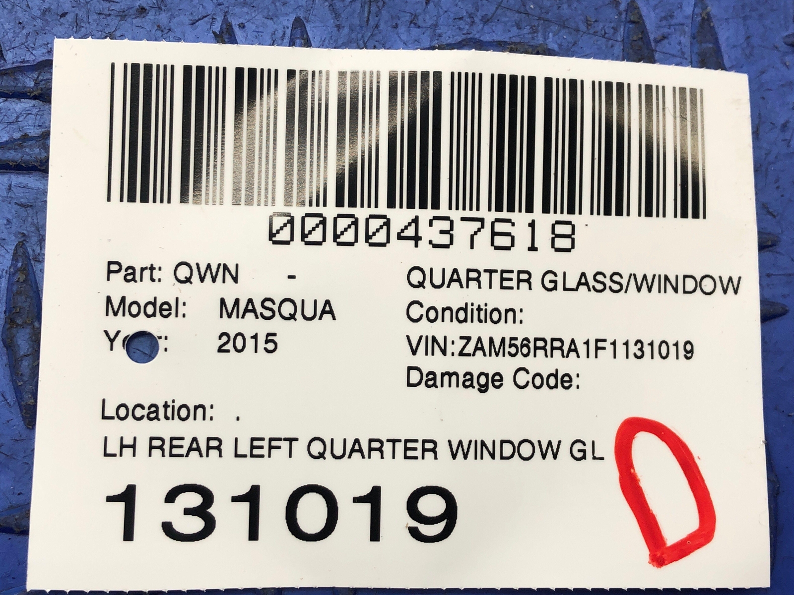 2014-2021 MASERATI QUATTROPORTE REAR LEFT QUARTER WINDOW GLASS OEM 2015 2016