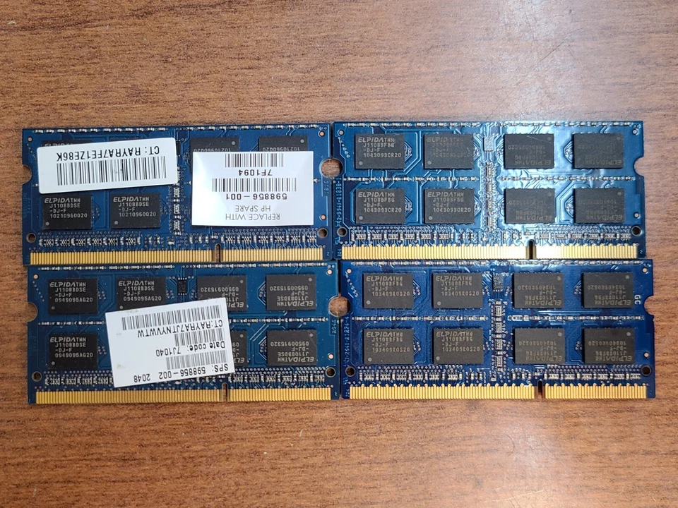 LOT OF 4 ELPIDA 2GB 2Rx8 PC3 10600S DDR3 MEMORY RAM EBJ21UE8BFU0-DJ-F 598856-002 - Image 2 of 2