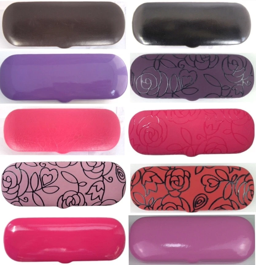 Metal Case For Reading Glasses/Rose Pattern/Gloss Plain Faux Leather Covered C13