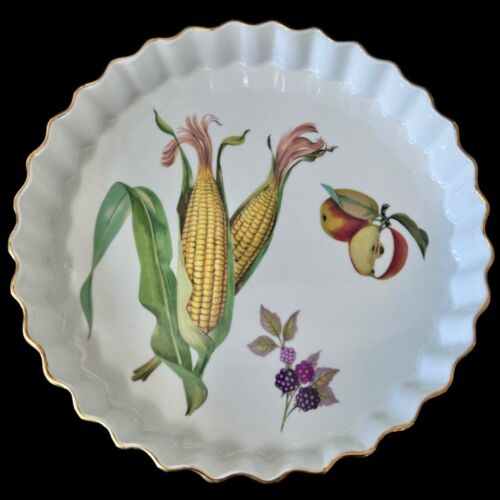 Royal Worcester 'Evesham Gold' Quiche Tart Dish Corn Fruit Gold Rim England 10"W - Picture 2 of 5