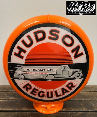 #ad #ad HUDSON GASOLINE Reproduction 13.5quot; Gas Pump Globe Orange Body $175.00