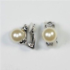 Elegante Ohrclips mit Perle Weiß 10,00 mm und 1 Zirkonia klar 4,00 mm  Silberfar