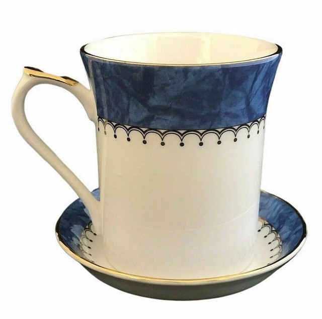 Queens Symphony Bone China Cup Saucer Set Blue Gold eBay