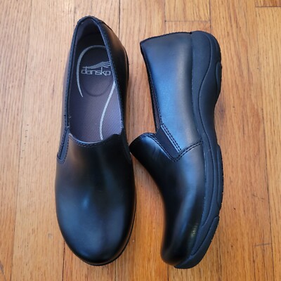Dansko 36 Black Leather NORA Clogs Slip Resistant Loafers