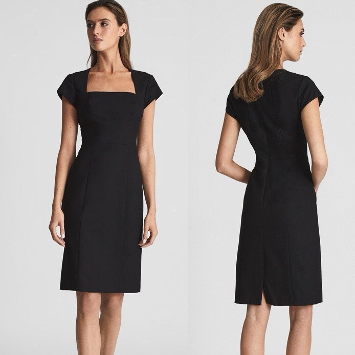 【海外限定】REISSウールスカート☆Black Haisley Tailored Wool Reiss NWT Haisley Tailored Black Sleeveless Mini Dress M (8