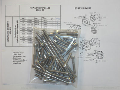 Kawasaki GPZ1100 ZX1100 1981-5 Engine 55pc Stainless Allen Bolt