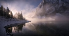 Landscape nature photography lake mountains sunrise snow Custom Gaming Mat Desk