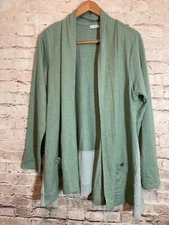 LOGO Lounge Lori Goldstein Top Women Large Sage Green Open Front Pockets Stretch