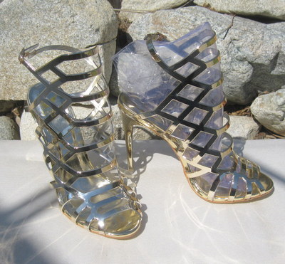 NEW Ladies Gold 4.5''Stiletto High Heel Peep Toe Women Stunning Sandal Size  7