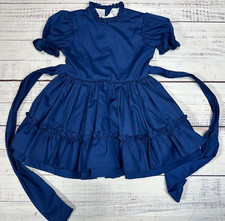 Vintage Martha's Miniatures Girls Short Sleeve Circle Dress Sz 6 Blue Tiered USA