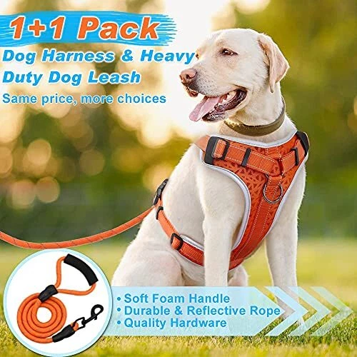 Dog Harness No Pull, Dog Vest Harness with Dog S (Chest: 19.7-23.6") Orange