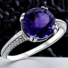 CLASSIC ART DECO STYLE 925 STERLING SILVER 3.5 Ct LAB-CREATED AMETHYST RING 292