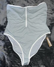 3X Skims Women's Sporty Zipper Swim Strapless One Piece Pacific OP-BRF-3025