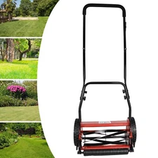 14 Inch 5 Blades Manual Reel Lawn Mower w/Adjustable Cutting and Handle Height