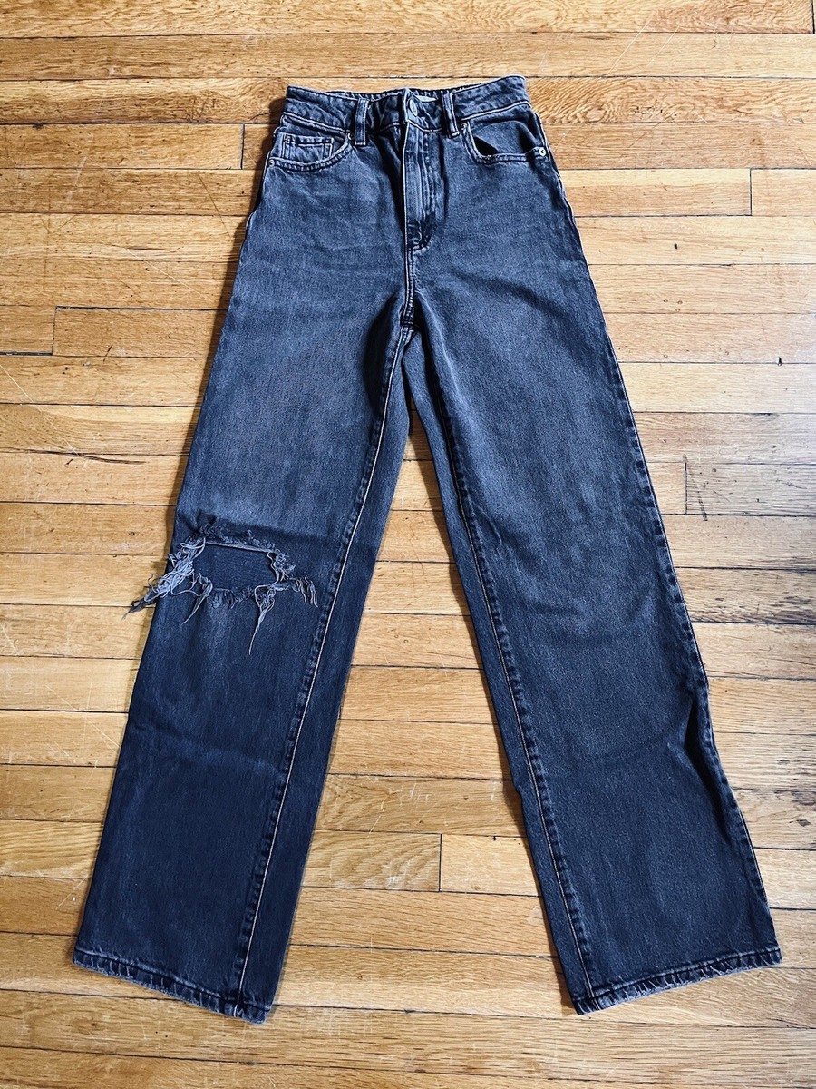 Garage Denim Jeans Women's 00 Grey Wide Leg Distressed