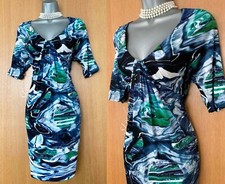 Karen Millen UK 10 Geographic Print Silk Jersey Batwing 3/4 Sleeve Casual Dress 