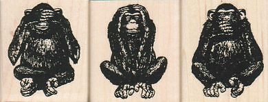 Chimpanzee Set 3 - 1 3/4 x 2'' Rubber Stamp, Monkeys Stamp