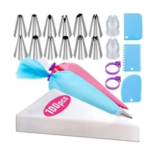 Piping Bags and Tips Set, 100Pcs 12 Inch Pastry Bags, Icing Bags Disposable f...