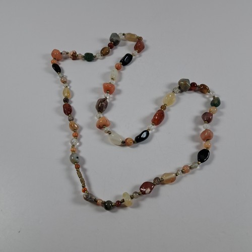 Collana Vintage Lucido Multi Gemma Perline Pietre Ottone Distanziatore Chiusura 34" - Foto 3 di 10