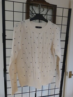 F&F Damen/Damen Creme Langarm Pullover Pulli Größe 8 Punktmuster
