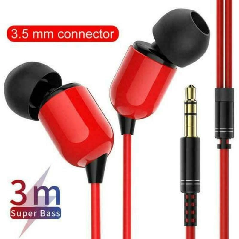 3M Long Super Bass Headset 3.5mm In Ear Earphone Stereo Earbuds