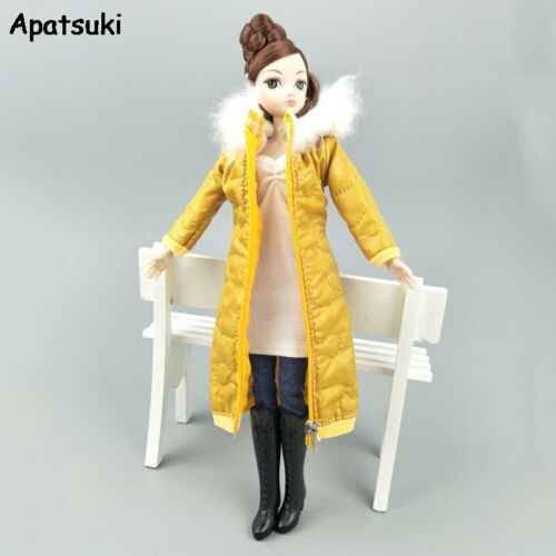 Yellow Winter Long Coat for 11.5" Doll Outfits Parka Clothes Winter Wear Jacket - Picture 1 of 14
