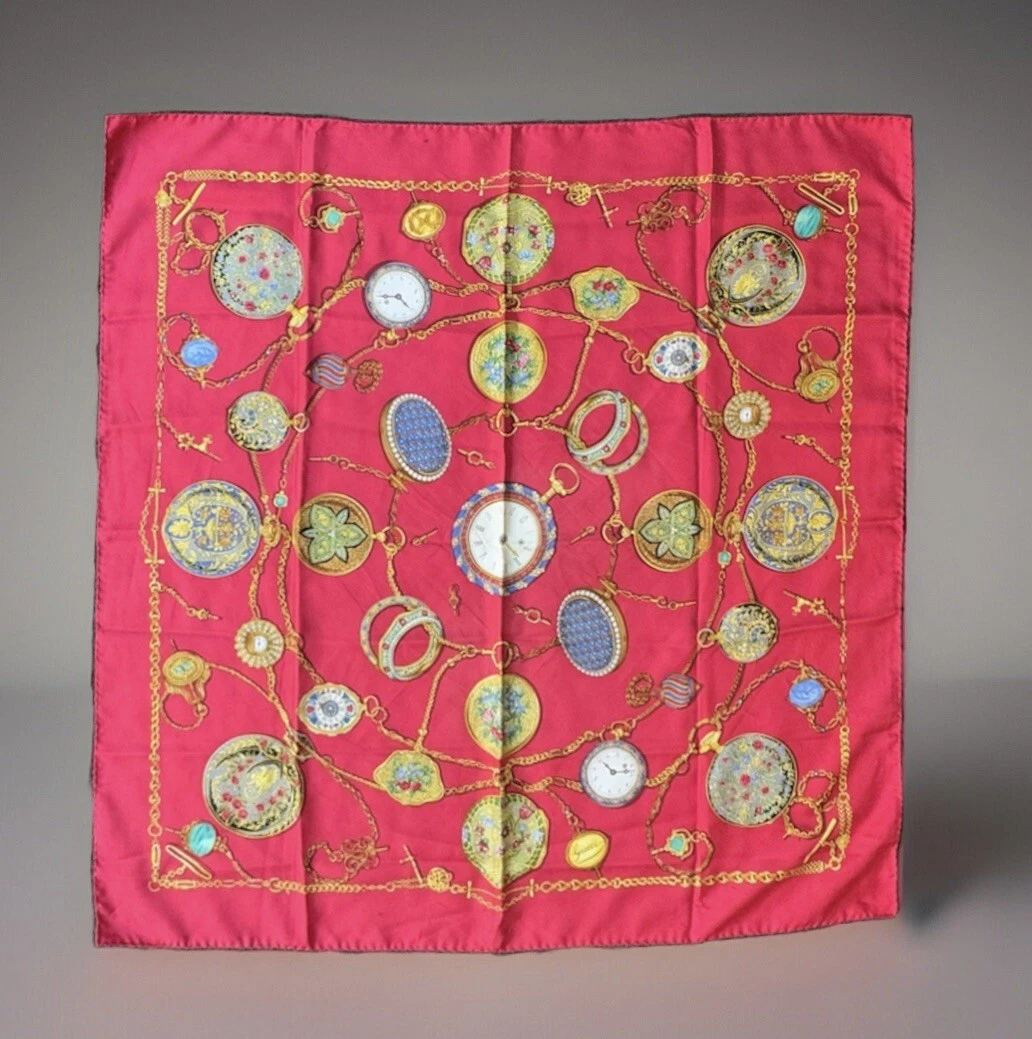 Montre de poche vintage Gucci foulard soie rouge/or chronomètre chaîne 34x 33