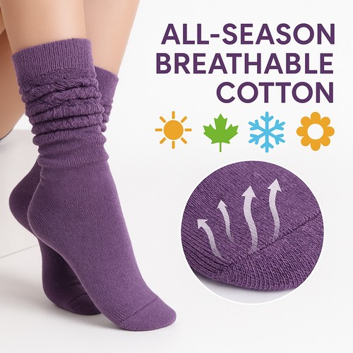 Women's Extra Long Slouch Scrunch Socks Knee High Cotton Blend 2 Pack 29 Colors - Picture 159 of 335