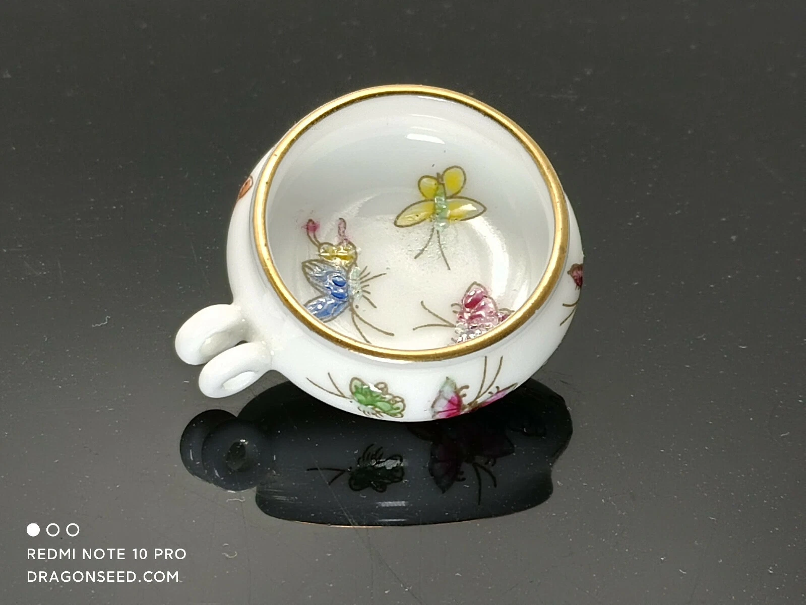 Small Hand Painted Rose Medallion Porcelain Bird/Cricket Feeder for Bamboo Cage