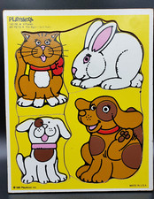 Vtg 1985 Playskool "My Pets" 4 pcs Wooden Tray Puzzle 180-08 Pre-Owned
