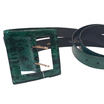 Oscar de la Renta 17FA102 Emerald Green Snake Leather OS  display picture 3