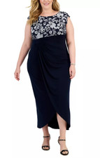 Connected NAVY Women's Plus Size Embroidered Gathered-Waist Gown, US 22W