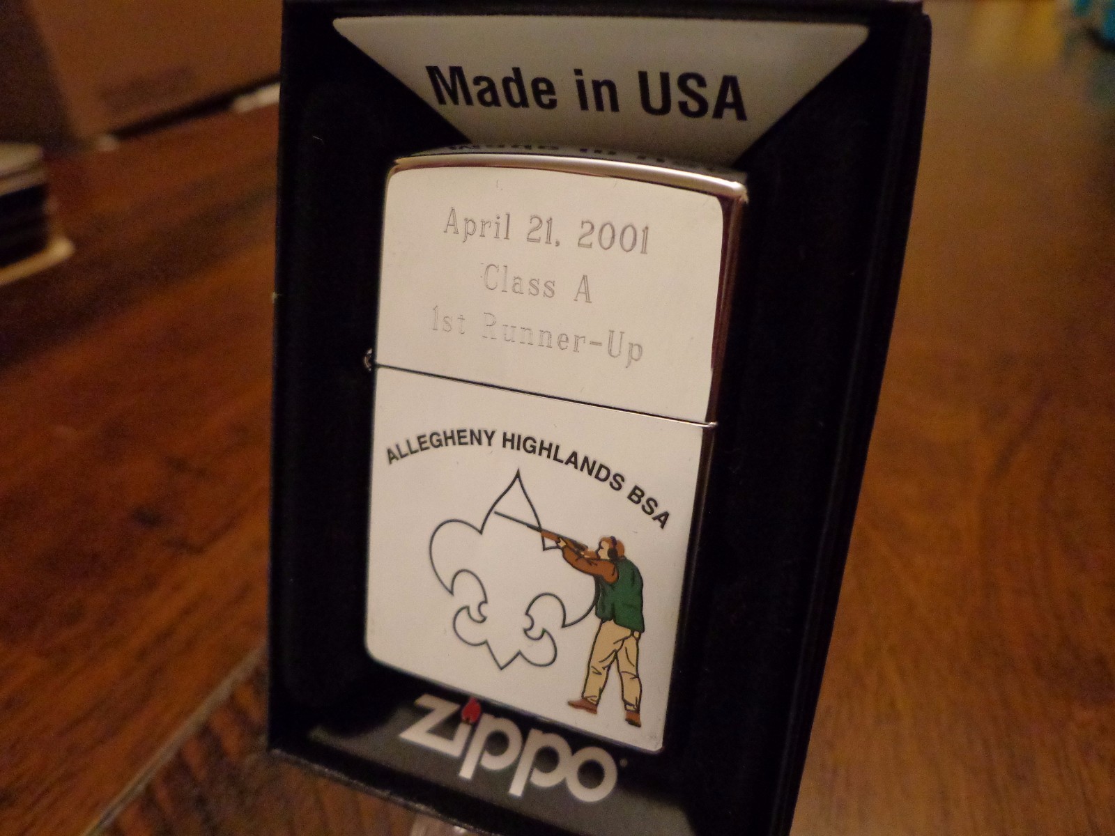 BOY SCOUTS BSA SPORTING CLAYS 2001 1ST RUNNER ZIPPO LIGHTER ALLEGHENY