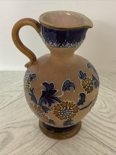 Royal Doulton Salter Stoneware Painted Jug 1898-1899 Floral Fleur-de-lys @bri #D - Picture 4 of 11