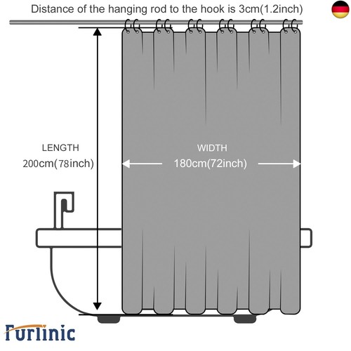 Furlinic 180x200 Duschvorhang aus Stoff, Badvorhang Anti-schimmel und Waschbar, - Bild 6 von 7