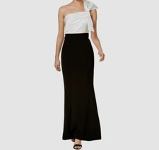 $258 Vince Camuto Women's White Sleeveless Colorblocked Bow Gown Dress Size 14