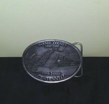 Barnes County North Dakota ND Centennial 1989 Train Belt Buckle RARE