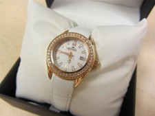 Rotary Women's Austrian Crystal White Dial Genuine Leather ALS00072-W-41 NEW!