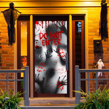 Halloween Door Cover Decorations - 78.7 X 35.4 in Scary Handprint with Shadow