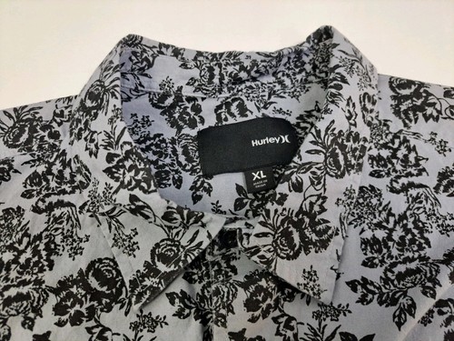 Hurley Mens Short Sleeve Button Up Black/Grey Floral Shirt Cotton XL #7100 - Picture 3 of 11