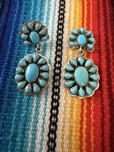 Zuni Raymond Gasper Turquoise Petit Point Cluster Dangle Sterling Earrings AS IS