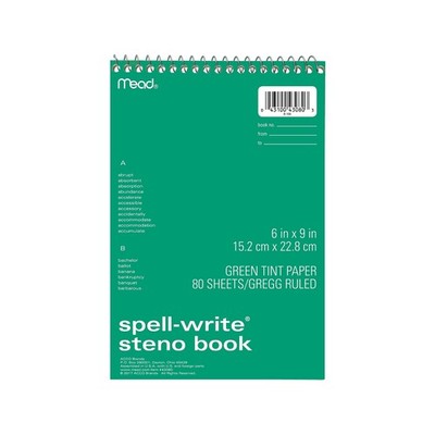 Mead Spell-Write Steno Pad 6'' x 9'' Gregg-Ruled Assorted Colors 80 Sheets/Pad