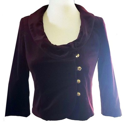 Milly New York Victorian style Burgundy Velvet Ruffle neckline Blazer, 8