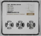 1943 P D S 1c Lincoln Steel Wheat Cent Set NGC Graded MS 63 Three Coin Holder
