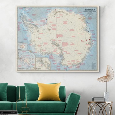 1957 Map of Antarctica   Research Stations, Flags, Expeditions & Bases