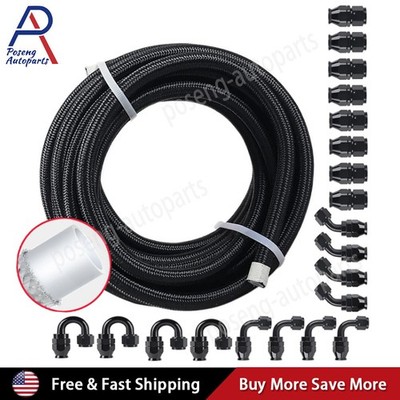 6AN/8AN/10AN Nylon Braided PTFE Fuel Line 10FT 30FT with 10/20 Hose Fitting Kit