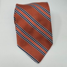 Brooks Brothers Makers Orange/Navy Striped Silk Tie Made in USA