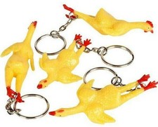 12 TOTAL 3" Rubber Stretch Rubber Chicken Key Chain - Gag Gift Joke 1 dozen 
