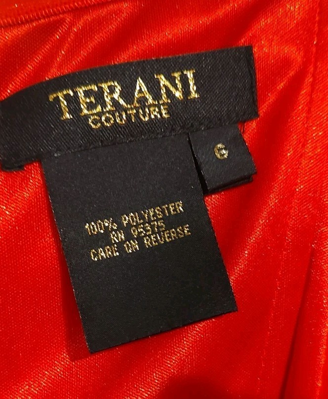 Terani Couture Red 3D Floral Strapless Mikado Column Evening Dress SZ:6 NWT